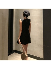 Fashion Solid Double-Breasted Sleeveless Dress