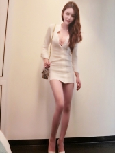 Korean Style Zipper Up White Mini Dress