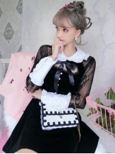Chic Lace Patchwork Bow Black Long Sleeve Dresses