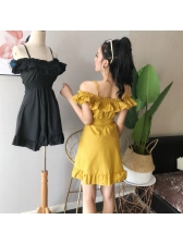 New Arrival Boat Neck Ruffles Fitted Solid Dress