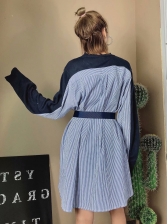 Chic Patchwork Striped Crew Neck Long Sleeve Dresses
