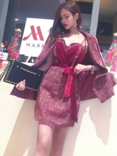 Hot Sale Velvet Straps Dress With Woolen Blazer
