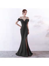 Chic Solid Fitted Off Shoulder Boutique Evening Dress