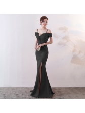 Chic Solid Fitted Off Shoulder Boutique Evening Dress