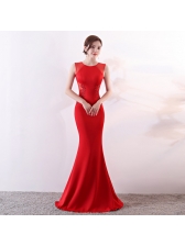 Elegant Solid Fitted Evening Dress For Female