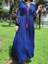National Style Long Sleeves Embroidery Maxi Dress
