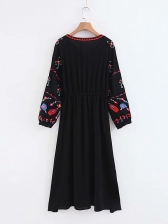 National Style Long Sleeves Embroidery Maxi Dress