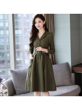 Hot Sale Lapel Collar Fitted Solid OL Dress