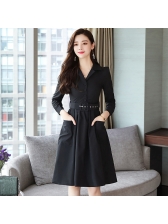 Hot Sale Lapel Collar Fitted Solid OL Dress