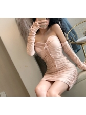 Sexy Off Shoulder Ruched Fitted Long Sleeve Dresses