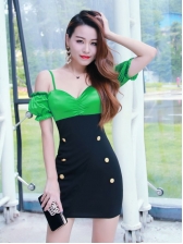 Sexy Patchwork Colorblock Off Shoulder Dress For Women