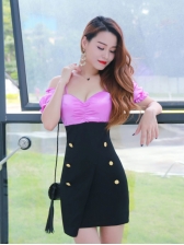 Sexy Patchwork Colorblock Off Shoulder Dress For Women