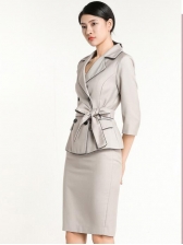 Formal Lapel Binding Bow Solid Women Suit