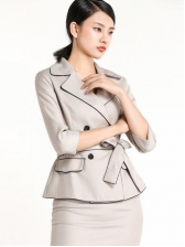 Formal Lapel Binding Bow Solid Women Suit