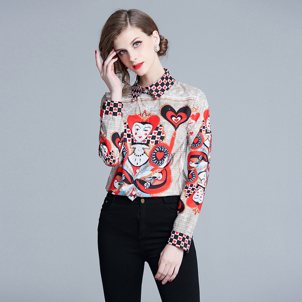 Wholesale Fashionable Printed Contrasting Colors Matching Blouse ...