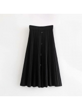 Winter A-Lined Pleated Button Solid Midi Skirt