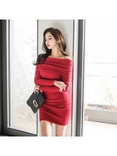 Sexy Boat Neck Draping Red Bodycon Dress