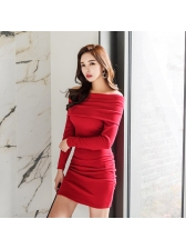Sexy Boat Neck Draping Red Bodycon Dress