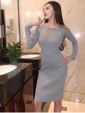 Crew Neck Zippers Knitted Bodycon Dresses
