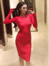 Crew Neck Zippers Knitted Bodycon Dresses