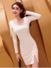Single-breasted Long Sleeve Slit Bodycon Dresses