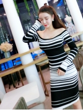 Off The Shoulder Striped Bodycon Dresses