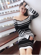 Off The Shoulder Striped Bodycon Dresses