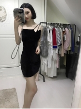Sexy Off Shoulder Fitted Velvet Sleeveless Dress