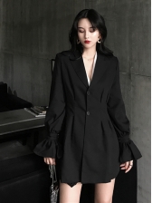 Chic Lapel Flare Sleeve Two Buttons Blazer Dresses