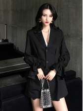 Chic Lapel Flare Sleeve Two Buttons Blazer Dresses