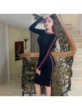 Striped Boat Neck Knitted Bodycon Dress