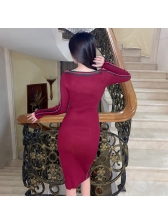 Striped Boat Neck Knitted Bodycon Dress