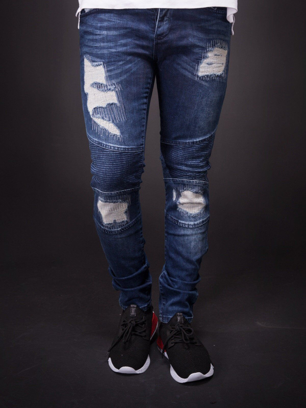 Wholesale Euro Style Solid Fitted Distressed Jeans For Men DHG111737DB ...