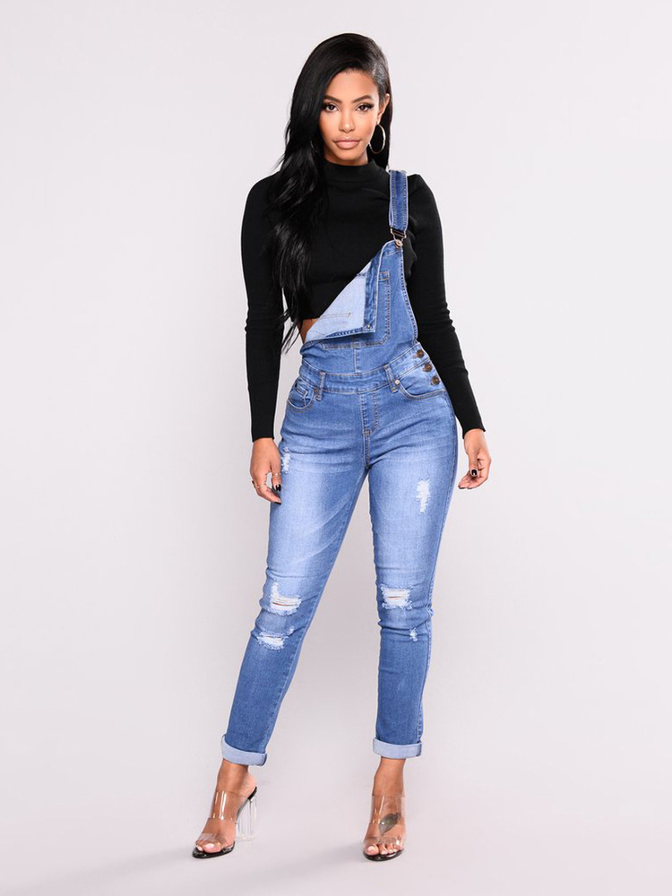 Wholesale Hot Sale Fitted Woman Ripped Denim Overalls XPG112711LB ...