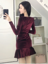 Sexy Fishtail Velvet Holes Fitted Lady Dresses