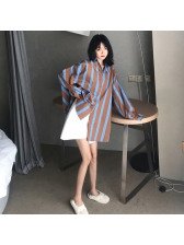 Striped Contrasting Colors Irregular Pu Women Sets