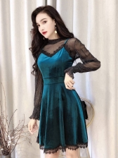 Vintage Gauze Black Top With Velvet Dress