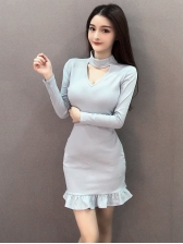 New Arrival Fitted Long Sleeve Ruffle Dress