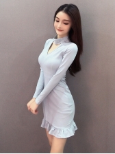 New Arrival Fitted Long Sleeve Ruffle Dress