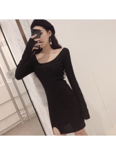 Crew Neck Solid Slit Fitted Dress