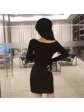 Crew Neck Solid Slit Fitted Dress