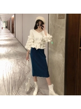 Korean Design Solid Binding Bow Ruched Woman Sets