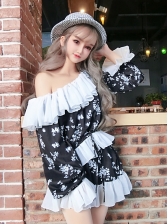 Off Shoulder Floral Color Matching 2 Pieces Outfits