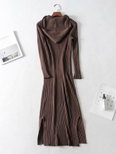 Casual Hooded Slit Knit Dress For Women