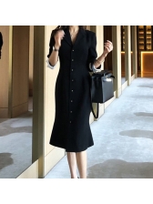 Lapel Single-breasted Fitted Office Ladies Dress