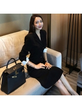 Lapel Single-breasted Fitted Office Ladies Dress