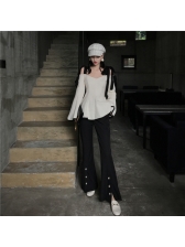 Vintage Style Binding Bow Flare Sleeve Woman Outfits