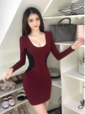 Sexy Low-cut Contrast Color Smart Waist Dress