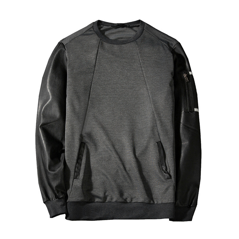 Wholesale Crew Neck Leather Patchwork Sweatshirt For Men LHG120345 ...