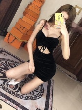 Sexy Low-cut Cropped Spaghetti Strap Velvet Dress
